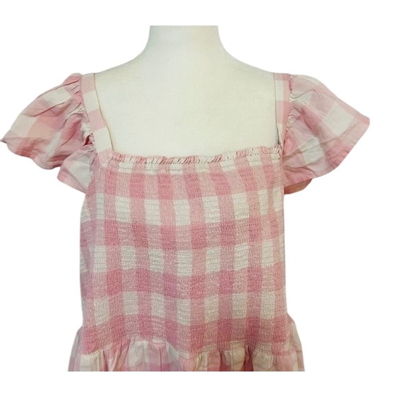 Old Navy Pink White Gingham XXL Smocked Square Neck Flutter Sleeve‎ Dress - Picture 4 of 8